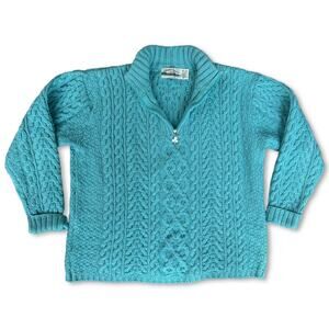 Vintage 100% Merino Wool Blue Sweater Quarter Zip | Aran Crafts | Size XL